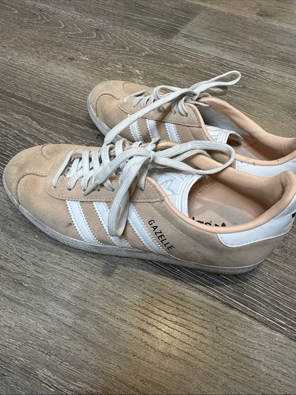 adidas Gazelle Pink Beige Suede Sneakers with White Stripes